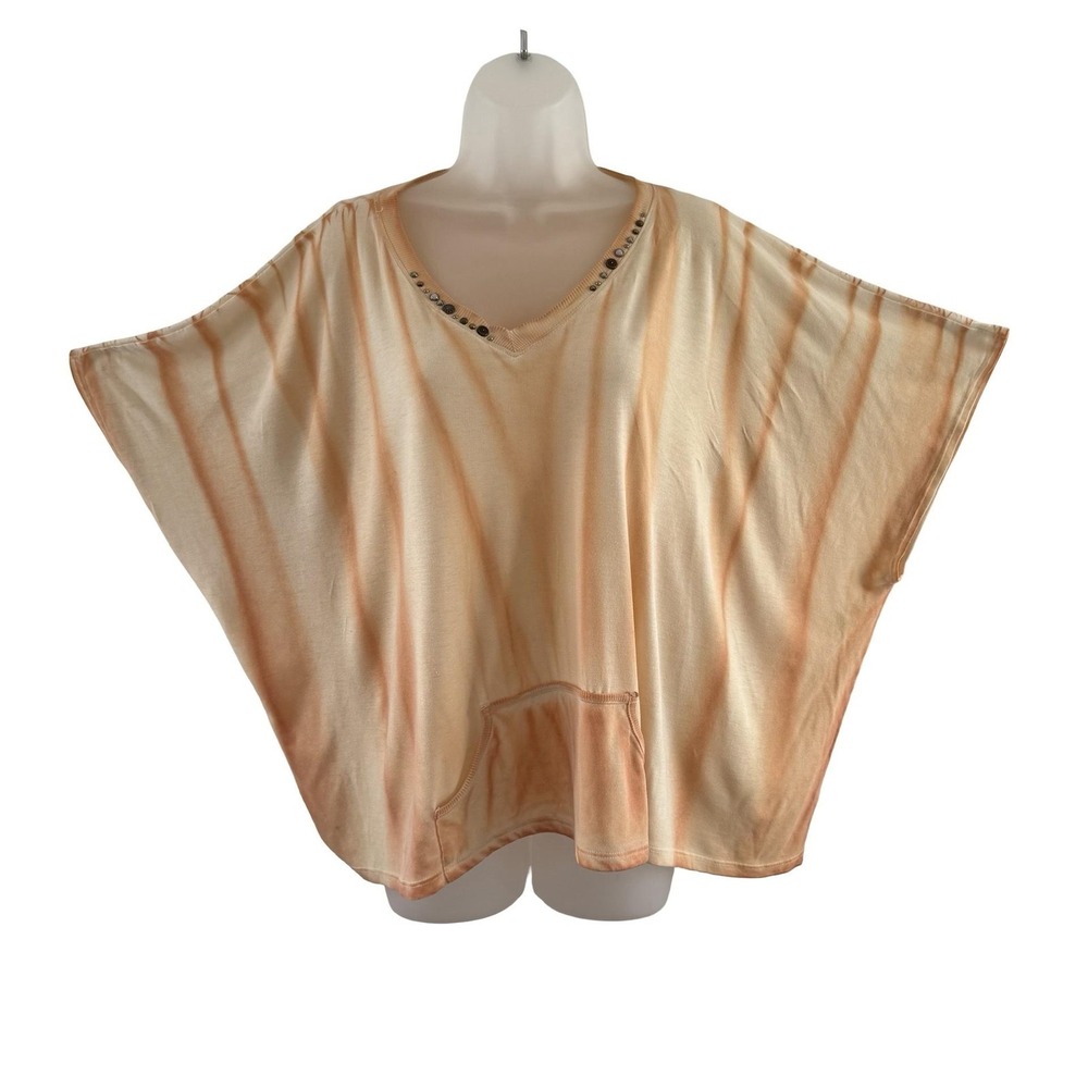 M Rena Shirt Womens One Size Orange Tie Dye Poncho‎ Top Studded Pocket Lagenlook